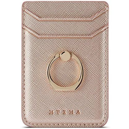 Phone Card Holder with Ring Grip for Back of Phone,Adhesive Stick-on Credit Card Wallet Pocket for iPhone,Android and Smartphones Rosegold - color: RoseGold