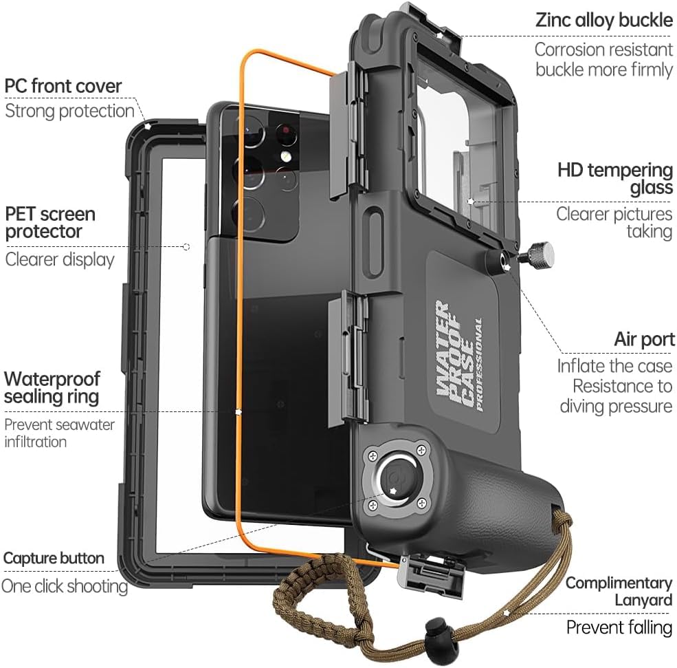 Hllhunkhe Universal Underwater Phone Case for Snorkeling, Professional Diving Waterproof Phone Case for iPhone 7-17 Pro/Pro Max/Plus/Mini, Galaxy S10-S25 Ultra/Plus and Most Phones,Black - color: Black