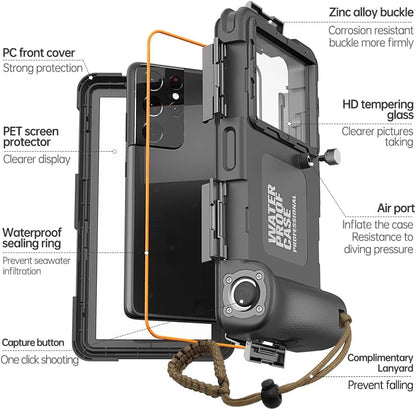 Hllhunkhe Universal Underwater Phone Case for Snorkeling, Professional Diving Waterproof Phone Case for iPhone 7-17 Pro/Pro Max/Plus/Mini, Galaxy S10-S25 Ultra/Plus and Most Phones,Black - color: Black