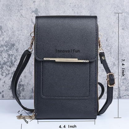 Anti-Theft Leather Bag,Small Crossbody Cell Phone Purse Wallet for Women,Touchscreen Phone Purse Crossbody Bag - color: Black B