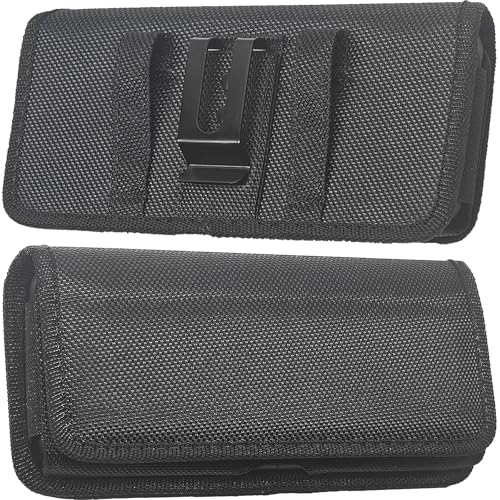 DpS Cell Phone Holster for iPhone 16/15/14/13/12 Pro Max & Plus,Galaxy S24/23/22 +Plus&FE,with RFID,with Belt Clip, Rugged Nylon Carrying Pouch w Card Holder,(Fits Otterbox Cover on),Black (Large) - size: Large