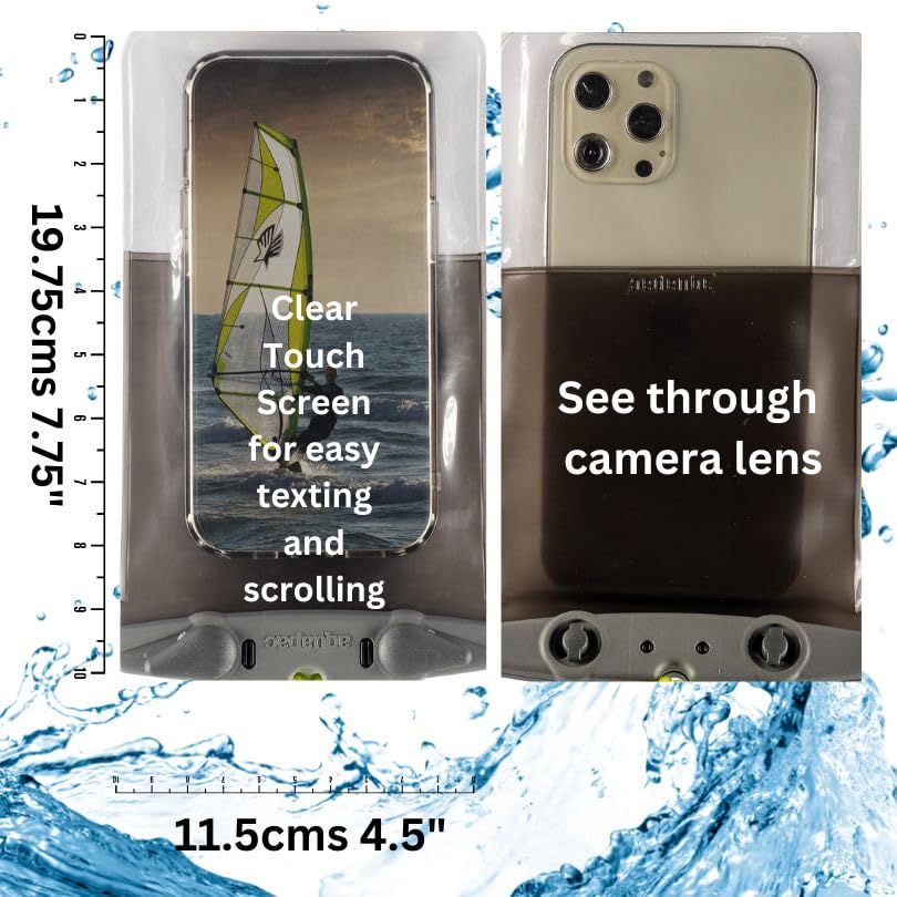 Aquapac Waterproof Phone Case, Large, Black | iPhone and Android, Made in The UK, Hiking, Mountain Biking, Running Accessory, Floating, IPX8 certified to 30 ft deep. - color: Black, size: Large