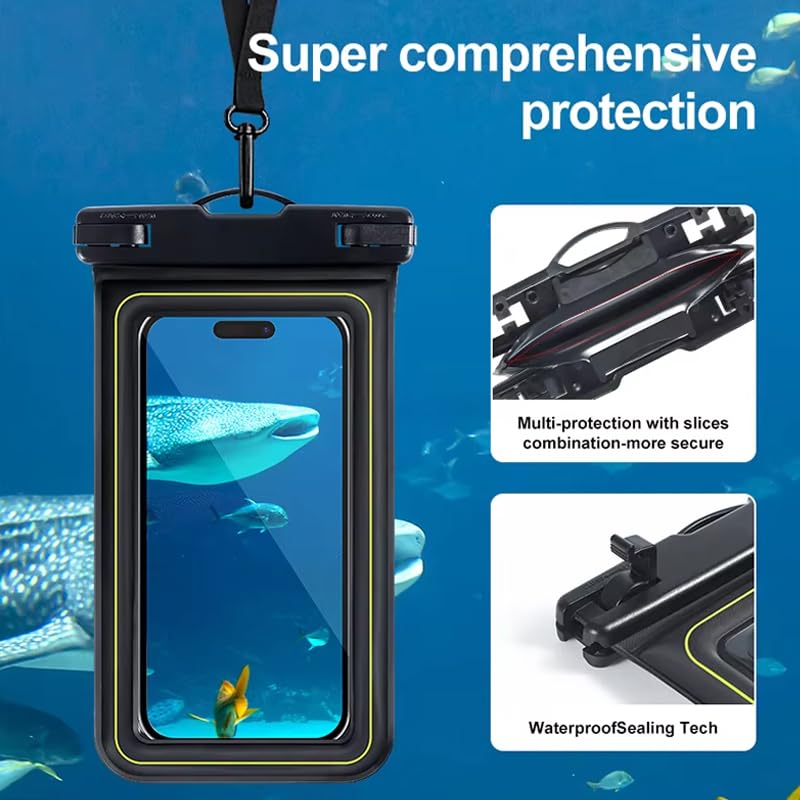 Floating Waterproof Phone Pouch, Touch-Sensitive Dry Bag with Lanyard for Swimming, Diving, Rafting & Beach Trips (Black) - color: Black