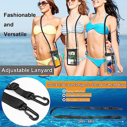 Extra Large Waterproof Phone Pouch Bag Case for Samsung Galaxy S25 Ultra S24 Plus S23 Note 20 A36 A35 A16 A15 iPhone 16E 16 Pro Max [Up to 10"] [2-Pack] IPX8 Vacation Cellphone Dry Bag-Clear