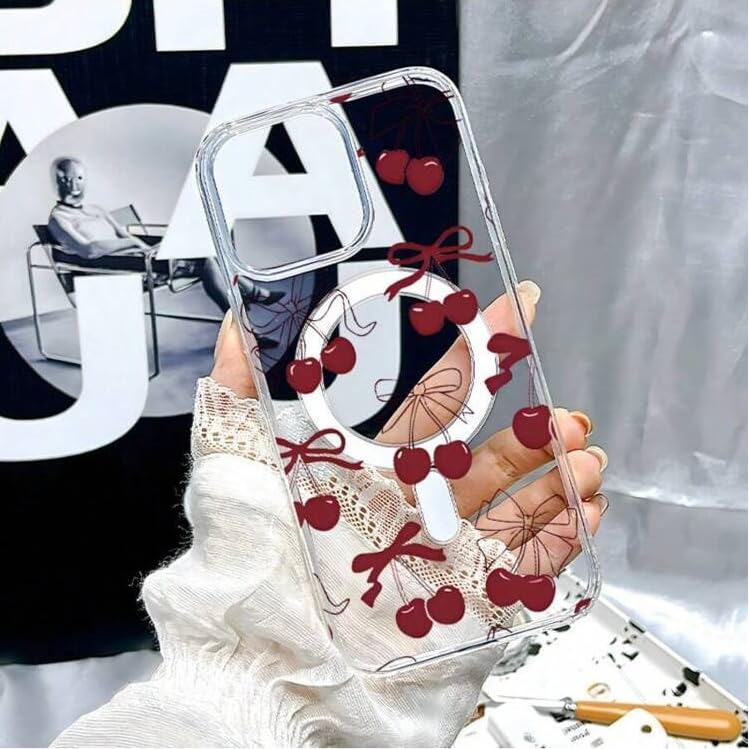 IAIYOXI Clear Case for iPhone 16 Pro, [Crystal Clear Military-Grade Drop Protection], Non-Yellowing, Slim Lightweight Transparent TPU Bumper Phone Case Cover Design - Magnet Cherry - color: Magnet Cherry, size: iPhone 16 Pro