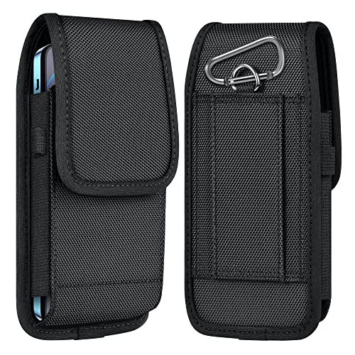ykooe Cell Phone Pouch Nylon Belt Holster Case Compatible with iPhone 17 16 15 14 13 12 11 & Pro Models, Samsung Galaxy S20 S21 S22 S23 S24 S25, Black–L - color: Black, size: L