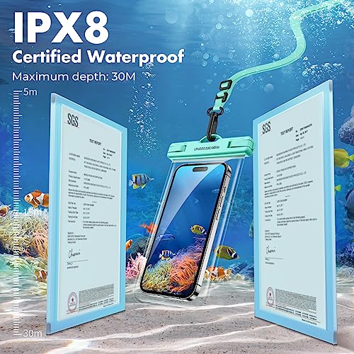 UNBREAKcable Waterproof Phone Pouch-2 Pack IPX8 Waterproof Phone Case for iPhone 16 15 14 13 12 11 Pro Max & Samsung S25 S24-Dry Bag & Travel Essentials for Beach, Pool, Kayak & Cruise-7" Blue+Green - color: Blue + Green