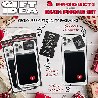 Phone Wallet - Adhesive Card Holder - Cell Phone Pouch - Stick on Lycra Pocket by Gecko - Carry Credit Cards and Cash - color: TWIN - DOG HEART