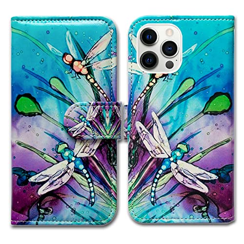Bcov Case for iPhone 13 Pro, Cute Dragonfly Leather Flip Phone Case Wallet Cover with Card Slot Holder Kickstand for iPhone 13 Pro - color: Cute Dragonfly