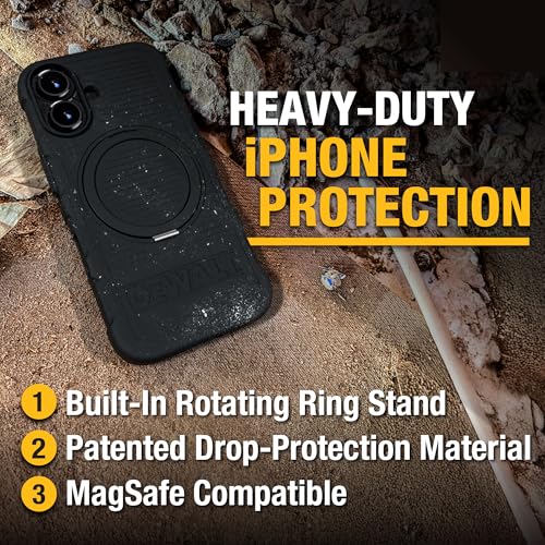 DEWALT 360° Rotatable Magnetic Ring for iPhone 16 Pro Max Case, Heavy Duty Drop Protection Fit for MagSafe w/Stand & Ring Holder, Shockproof Nanobubbles for iPhone 16 Pro Max Phone Case Ostand, Black - size: iPhone 16 Pro Max