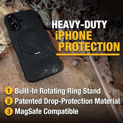 DEWALT iPhone 16 Plus Case, MagSafe Compatible, Military-Grade Drop Protection, 360° Rotatable Ring Holder & Kickstand, Heavy Duty Shockproof Nanobubble Cover for iPhone 16 Plus, Black - size: iPhone 16 Plus