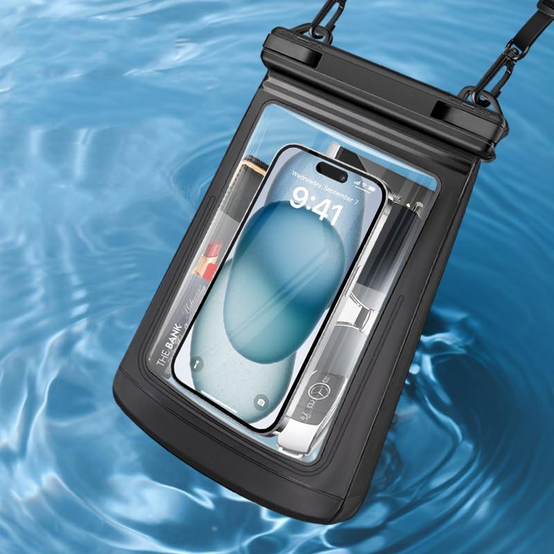 Waterproof Phone Pouch Bag, Clear Touch Screen Window, Crossbody Strap, for Beach Swimming (Black) - color: Black