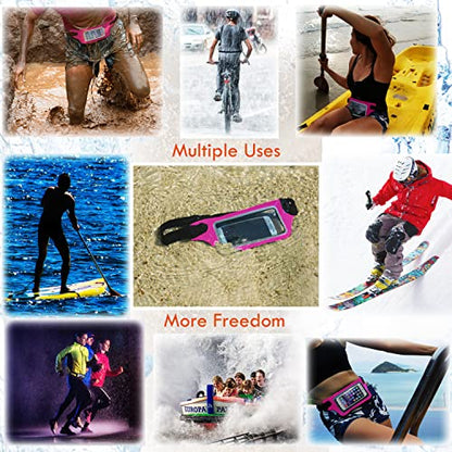 Ultimate Pink Waterproof Running Swimming Belt: Phone & Essentials Holder for Gym, Beach, Kayaking, Ski! Fits iPhone, Samsung - Touchscreen, IPX8 Rated Dry Waist Pouch - Adventure-Ready Performance! - color: Hot Pink