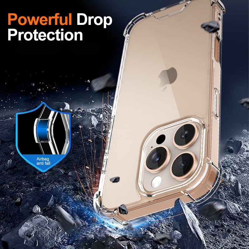 for iPhone 16 Pro Premium Quality Clear Case with Airbags – Hard Shockproof Transparent Cover with Airbag Corners, Strong A+ Military Grade Drop Protection, Anti-Yellowing, Crystal Clear for 16 pro