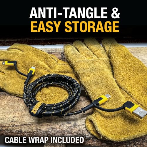 DEWALT Heavy Duty 4-in-1 Cable, Type C/MicroUSB/USB, (6ft, Black)