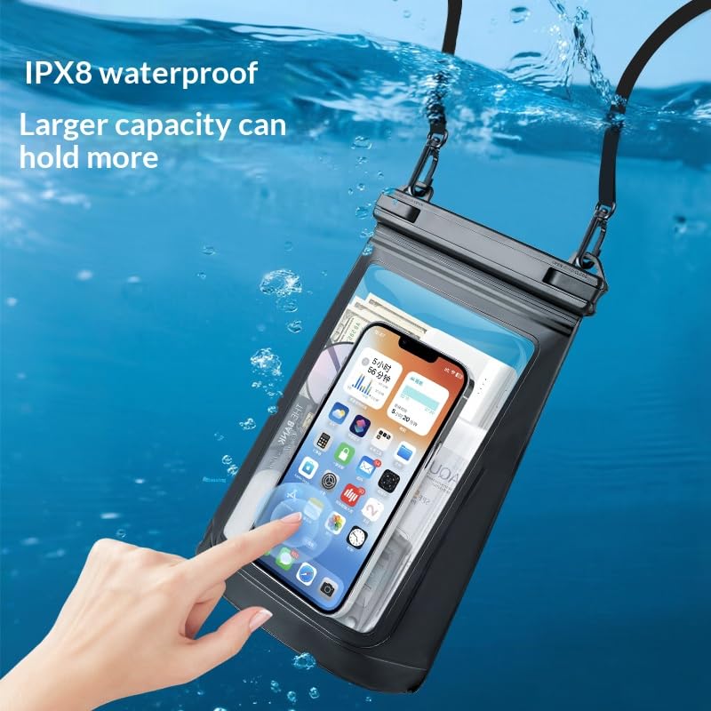 Waterproof Phone Pouch Bag, Clear Touch Screen Window, Crossbody Strap, for Beach Swimming (Black) - color: Black