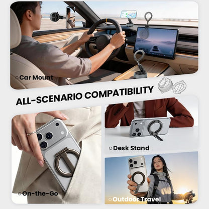 Magnetic Car Phone Mount 2-in-1 Detachable Ring Stand for Desk & Dashboard