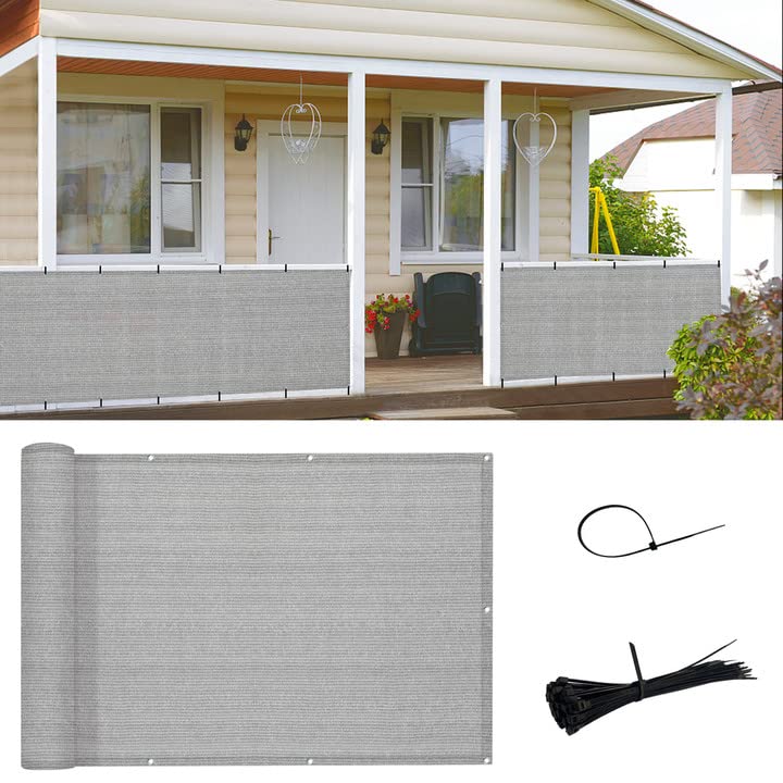 SUNNY GUARD 3' x 10' Balcony Privacy Screen, HDPE Patio Railing Cover Fence - color: Brown-grey, size: 0 3' x 1 0'