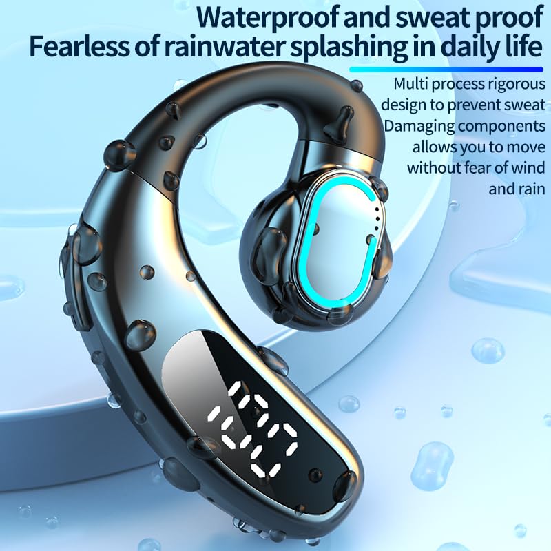 Open Ear Bluetooth 5.5 Wireless Earbuds 180° Rotatable Design Single Earpiece LED Display 72H Playtime Ear Headset for Cell Phone