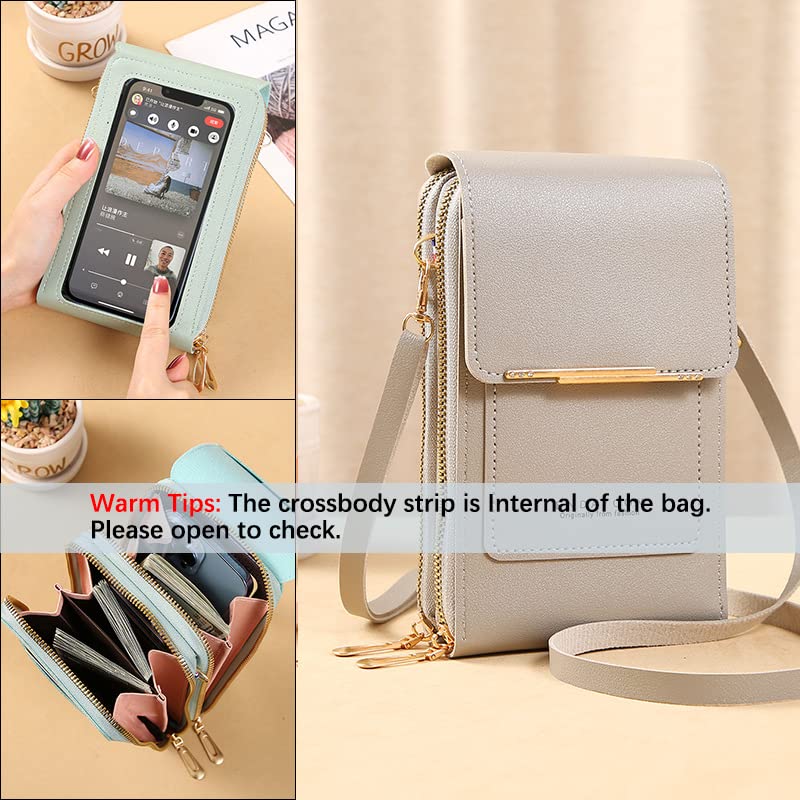 Anti-Theft Leather Bag,Small Crossbody Cell Phone Purse Wallet for Women,RFID Block Phone Purse Crossbody with Shoulder Strap - color: Grey