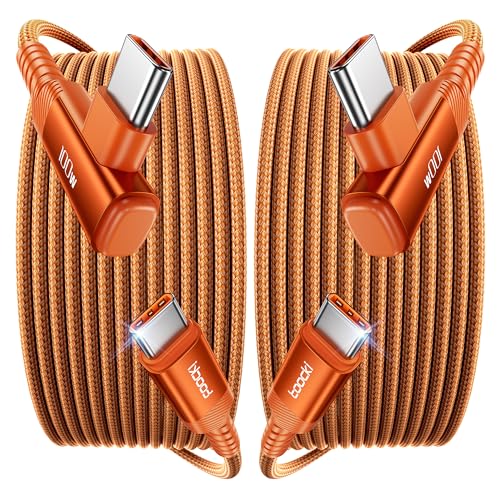 toocki 100W Right Angle Fast Charging USB C Cable, 2Pack, 6.6FT - color: Orange, size: 6.6+6.6FT