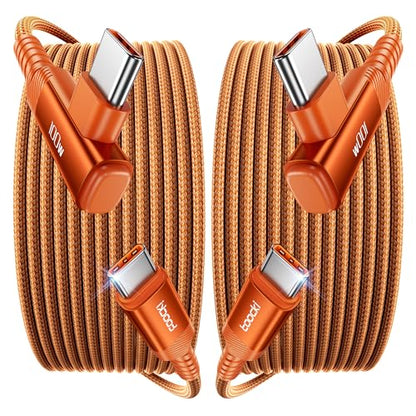 toocki 100W Right Angle Fast Charging USB C Cable, 2Pack, 6.6FT - color: Orange, size: 6.6+6.6FT