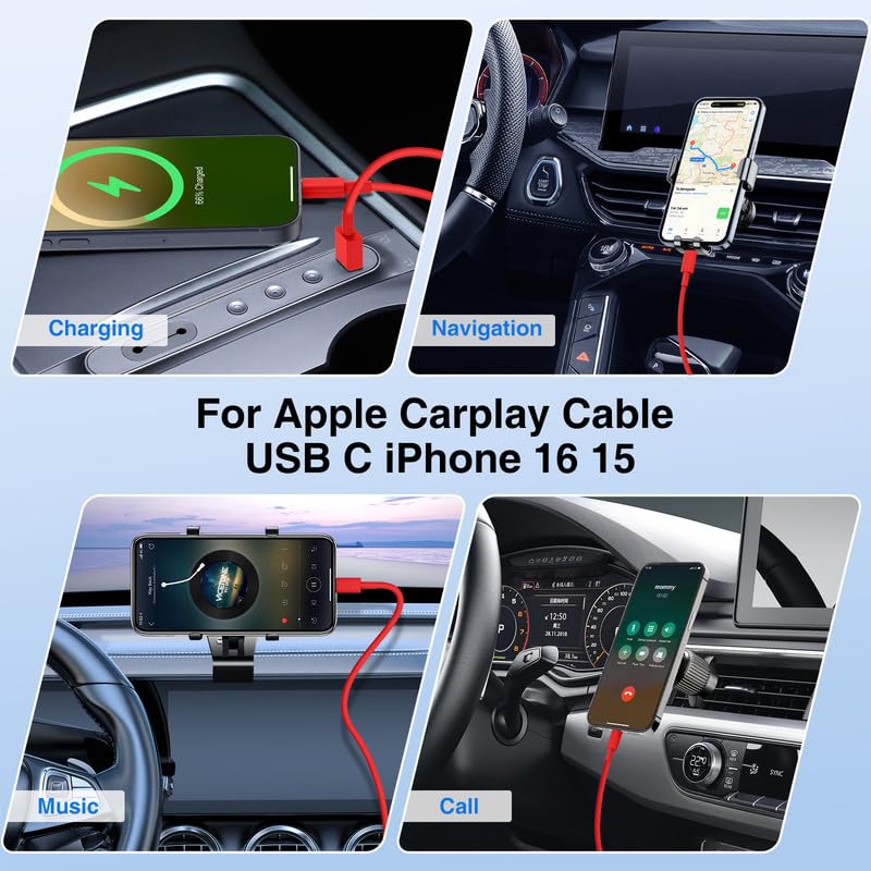 40W USB C Car Charger, Dual Port USB-C & USB-A Car Fast Charging Adapter - color: Red, size: 3ft