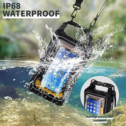 IP68 Waterproof Dry Bag, 2L - Roll Top Waterproof Pool Bag，Dry Bags for Kayaking Waterproof-w/Phone Pouch,Large Waterproof Phone Pouch,Boating & Kayak Accessories Camping (Black) - color: black