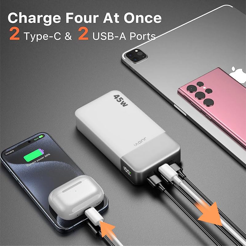JUOVI Portable Charger 45W 20000mAh Fasting Charging Power Bank - color: White