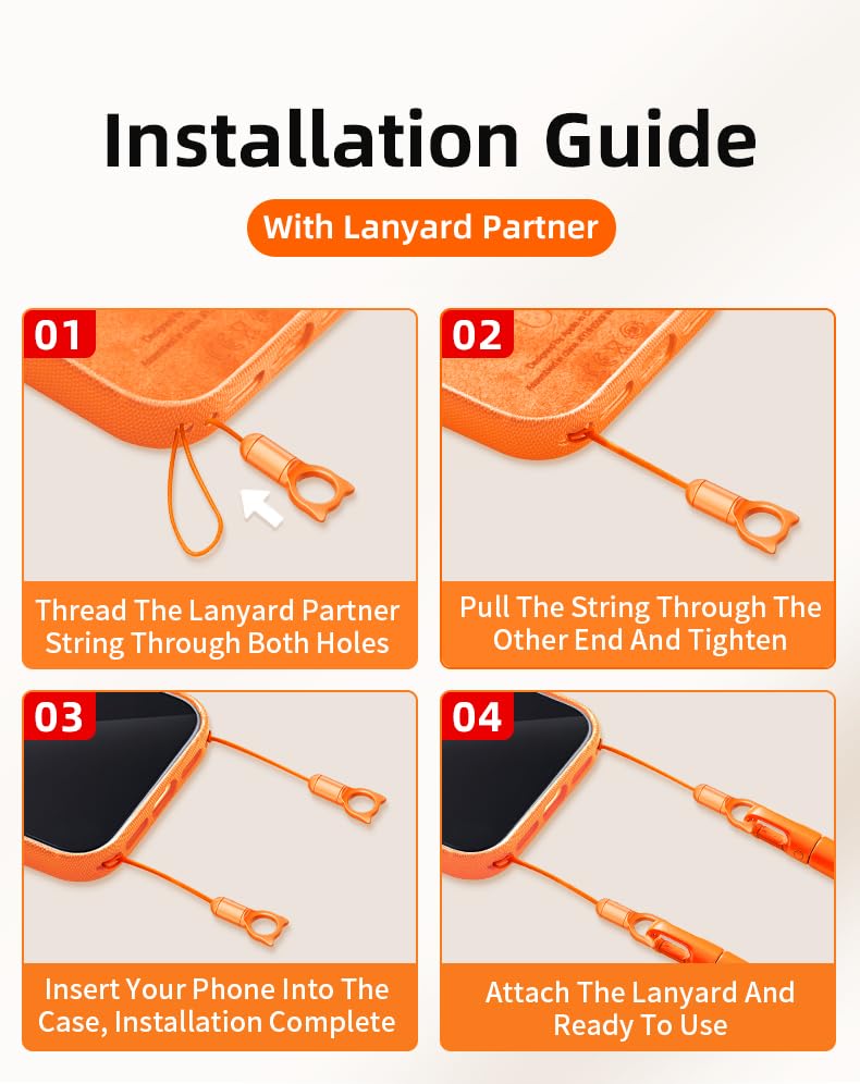 Phone Lanyard Phone Strap Crossbody Compatible with iPhone 17/Air/Pro/Max All Phone Cases with 2 Charms Dual Holes TPU Tab 360° Hook Adjustable Hands-Free Shoulder Neck Camera Strap Anti Theft Orange - color: A-orange