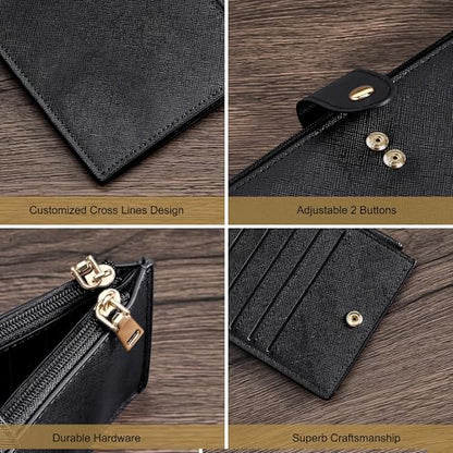 Travelambo RFID Wallet Women Large Size Bifold Multi Card Wallet Case with Zipper Pocke Credit Card Holder for Women - color: Black