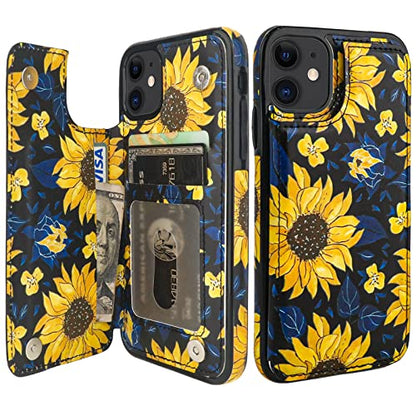 HAOPINSH for iPhone 11 Wallet Case with Card Holder, Blooming Sunflowers Pattern Back Flip Case PU Leather Kickstand Card Slots Case for Women Girls, Double Magnetic Clasp Shockproof Cover 6.1" - color: Blooming Sunflowers