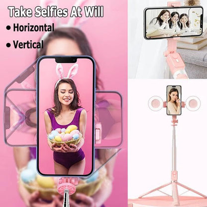 Tripod for iPhone with Light, Selfie Stick for iPhone, Pink Tripod Stand - color: Pink