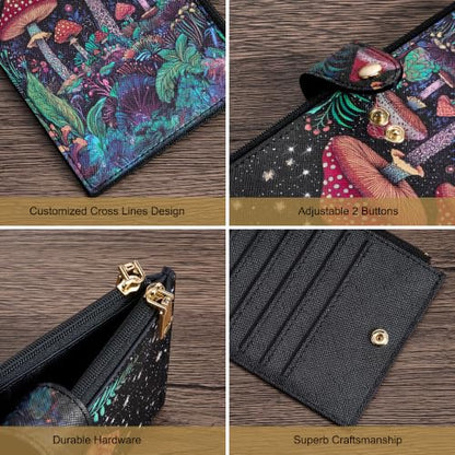 Travelambo RFID Wallet Women Large Size Bifold Multi Card Wallet Case with Zipper Pocke Credit Card Holder for Women - color: Black Mushroom