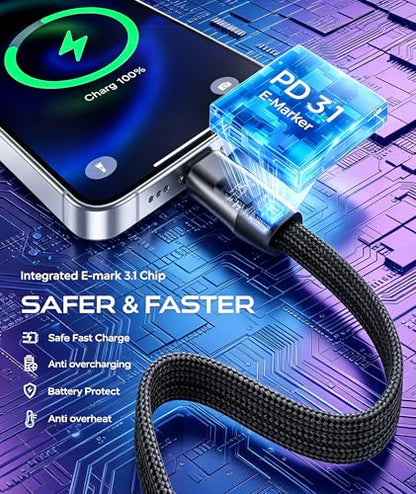 240W USB C to USB C Cable Fast Charging Cable 5FT for Samsung Galaxy S26 S25 Ultra S24 A37 A57 A36 A17 with Built-in Phone Stand,Invisible Stand Flat Charging USB C Cord Right Angle for iPhone 17 16e