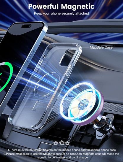 for Magsafe Car Mount Charger 15W LED RGB Car Phone Holder for Dash Vent - color: Purple