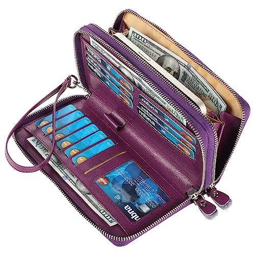 Small Compact Women Wallet RFID Blocking Genuine Leather Bifold Purse with ID Windows - color: 2-waxed Purple, size: One Size