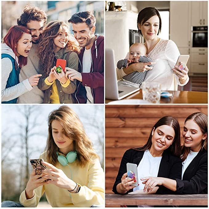 Universal Collapsible Phone Grip & Stand Holder - 360° Rotating Foldable Sticker Mount for iPhone Android Smartphones Tablets 4 Pack - Rose Gold Pink Black Flowers