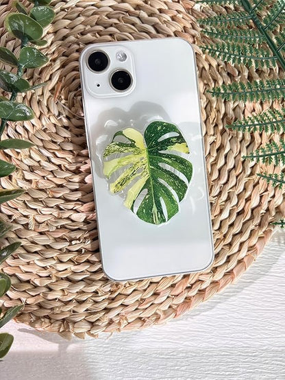 Green Leaves Phone Grip Stand,Cute Clear Cell Phone Holder,Expandable Collapsible Cell Phone Accessory, Phone Charms for Kindle Holder Support with Transparent Base (Green) - color: Green