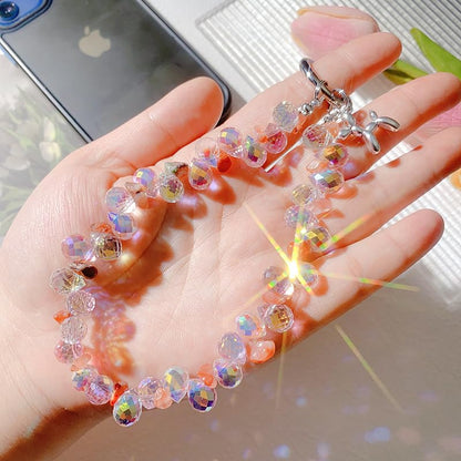 2 pcs Phone Wrist Strap Crystal Phone Charm Chain Keychain Beaded Cellphone Lanyard Detachable with 3 Tether Tab Hands-Free Wristlet Bracelet Wrist Grip for Women Girls Universal for iPhone White Pink - color: Crystal Set