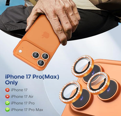 ZORA for 17 Pro / 17 Pro Max Camera Lens Protector Bling, Individual Diamond Metal Ring with 9H Hardness, Scratch-Proof Screen Protector, Stylish Accessories, Case Friendly (Orange)
