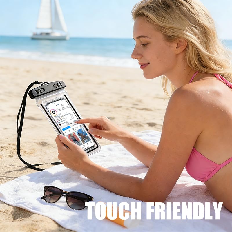 Waterproof Phone Pouch 2 Pack Universal IPX8 Waterproof Cell Phone Dry Bags for iPhone 17/16/15/14/13 Pro Max Beach Pool Kayak Cruise - color: Black&Pink
