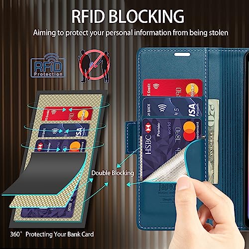 japezop Leather Flip Case for Samsung Galaxy S21 5G 6.2 Inch, Wallet Case with Card Holder RFID Blocking Kickstand, Fashion Blue - color: Fashion Blue, size: S21 5G 6.2"