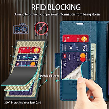 japezop Leather Flip Case for Samsung Galaxy S21 5G 6.2 Inch, Wallet Case with Card Holder RFID Blocking Kickstand, Fashion Blue - color: Fashion Blue, size: S21 5G 6.2"