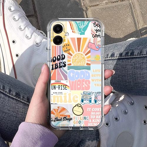 Case for Samsung Galaxy A06 4G/5G with Aesthetic Design,Good Vibes Positive Quote Collage,Clear Slim Soft TPU Bumper Phone Cover,6.7”(Good,A06)