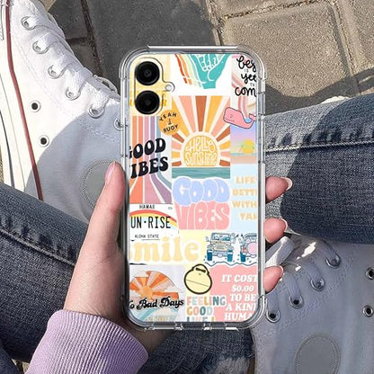 Case for Samsung Galaxy A06 4G/5G with Aesthetic Design,Good Vibes Positive Quote Collage,Clear Slim Soft TPU Bumper Phone Cover,6.7”(Good,A06)