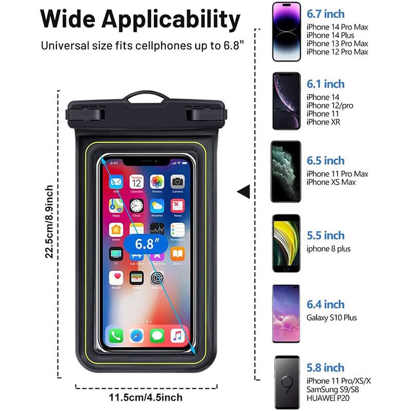 Floating Waterproof Phone Pouch, Touch-Sensitive Dry Bag with Lanyard for Swimming, Diving, Rafting & Beach Trips (Black) - color: Black