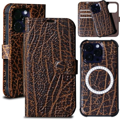 Leather Case Compatible with iPhone 14 Pro Max Wallet 6.7" | Genuine Leather 2-in-1 Magnetic Detachable Shockproof,Flip Folio Cover with Card Slot, Wireless Charging RFID Blocking Brown - color: Buffalo pattern, size: 6.7"-14 Pro Max