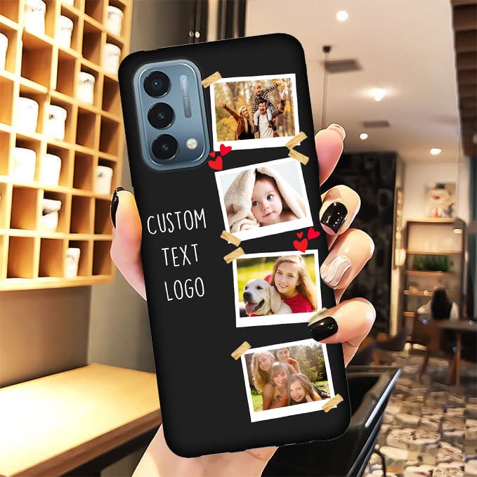 Custom Phone Case for OnePlus Nord N200 5G Multi-Picture Collage Name, Customized Personalized Phone Cover Anti-Scratch Soft Protective TPU Black Thin Cases 6.49-inch - color: Black 03 - Sticker, 4 Photos Text
