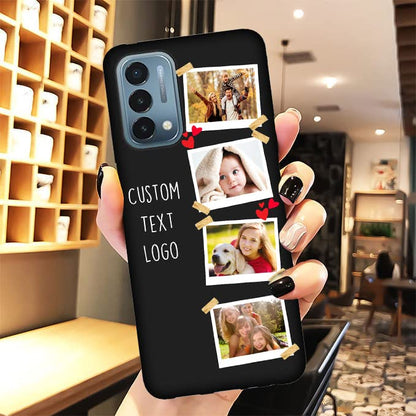 Custom Phone Case for OnePlus Nord N200 5G Multi-Picture Collage Name, Customized Personalized Phone Cover Anti-Scratch Soft Protective TPU Black Thin Cases 6.49-inch - color: Black 03 - Sticker, 4 Photos Text